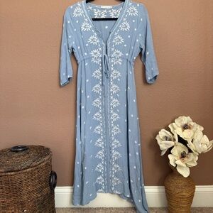 Chic Blue Embroidered Maxi Dress